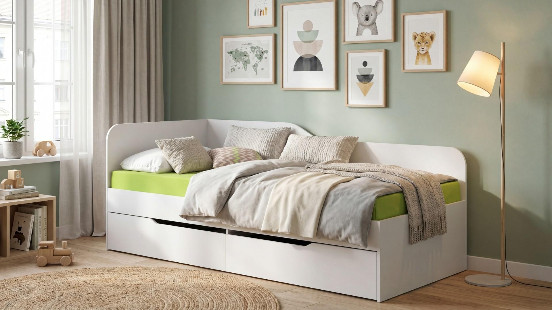 Bed + drawers for mattress 90/200 Amiko, white  1